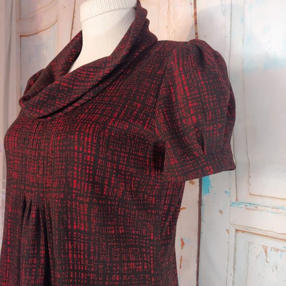 Calvin Klein cow neck princess sleeve stretch fabric zipper dress/size S/red blk - Picture 4 of 10